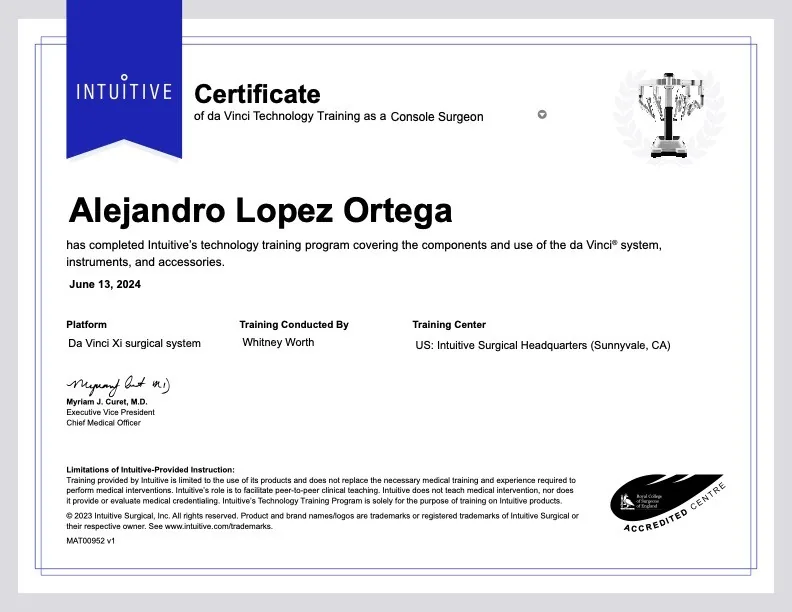 DaVinci Robotic Surgery Certificate